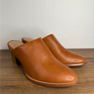 Maypie Tan Western Block Heel Mules Women’s Size 6 PU Leather Slip-On Shoes